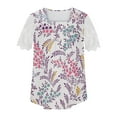 thumbnail image 4 of Wycnly Womens Tops Dressy Casual Going out Elegant Lace Patchwork Loose Pleated Swing Tunic Tees Shirts Summer Short Sleeve Round Neck Tops Feather Print Blouse Pink l, 4 of 5