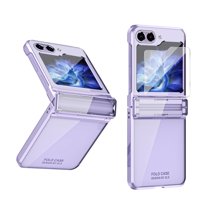 Dteck for Samsung Galaxy Z Flip 5 Case with Small Screen Protector, Flip 5 Phone Clear Cover with Plating Frame, Purple