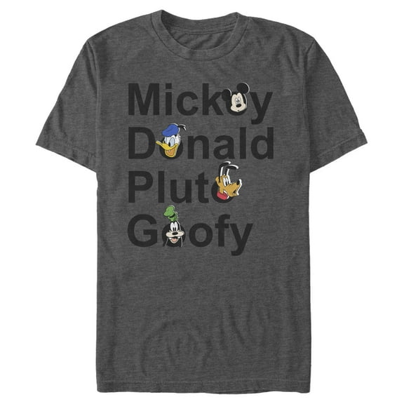 Men's Mickey & Friends Mickey Mouse Best Friend Names Graphic Tee Charcoal Heather Small