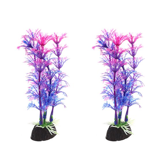Unique Bargains 2 Pcs Aquarium Plants Decorations Artificial Aquatic Plant Purple 4.72"