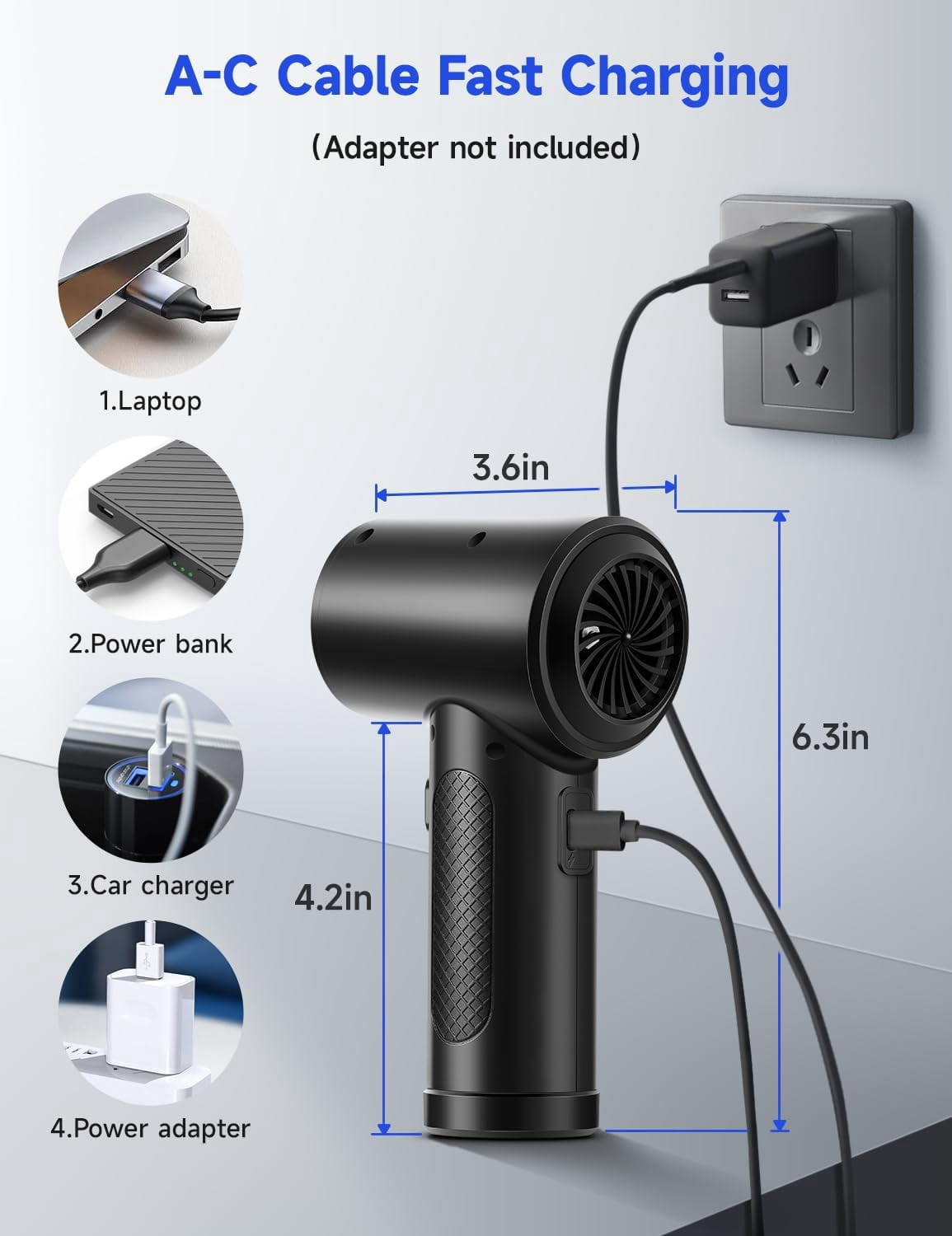 Compressed Air Duster 51000 RPM 3 Speed, Electric Air Duster Portable with LED Light, 6000mAh Rechargeable Cordless Air Blower Fast Charge for Computer Keyboard Black