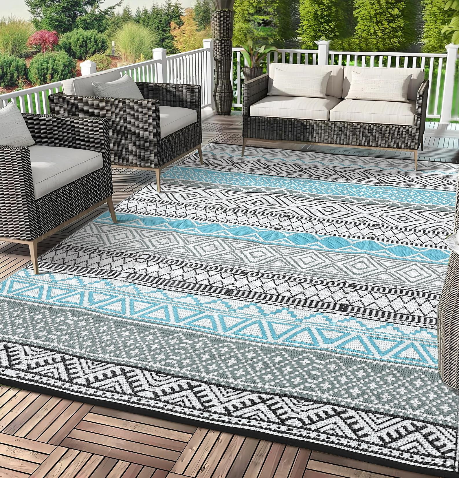 Waterproof & Reversible Outdoor Rug – Durable Patio Carpet for Camping, RV, Deck, Picnic, Porch, Backyard – Lightweight, UV & mark Resistant