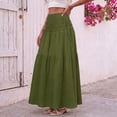 thumbnail image 2 of JIRNYORLL Womens Smocked Tiered Maxi Skirt with Pockets Drawstring Elastic High Waisted A Line Long Skirts, Army Green M, 2 of 6