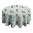 thumbnail image 4 of Blue Highland Cow Flower Pattern Round Tablecloth 60"x60",Wrinkle Wipeable Table Cloth for Kitchen Dining Room Picnic Patio Party, 4 of 6