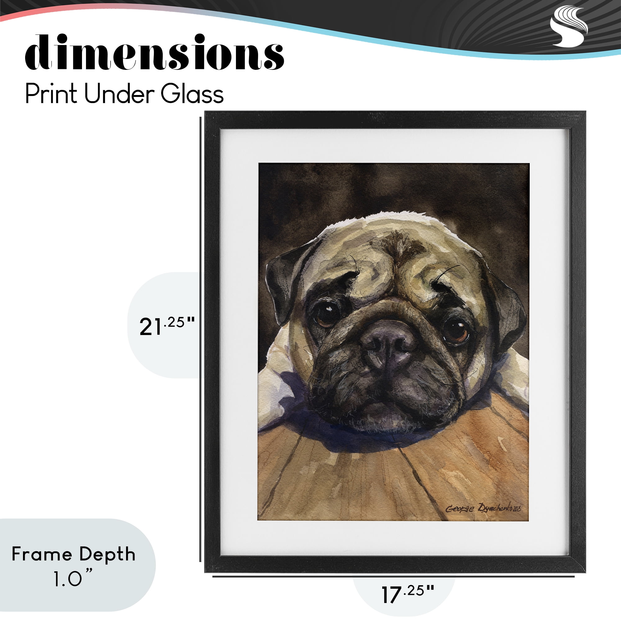 Stupell Industries Pug Soulful Portrait Black Framed Print Under Glass, design by George Dyachenko