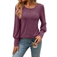 thumbnail image 2 of Camisas de Larga con Cuello Redondo para Mujer, Blusas de Otoño, Sudaderas Elegantes de Moda con Leggings Rojo Púrpura L, 2 of 9