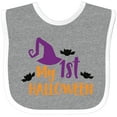 thumbnail image 3 of Inktastic My First Halloween, Witch Hat, Pointy Hat, Bats Boys or Girls Baby Bib, 3 of 4