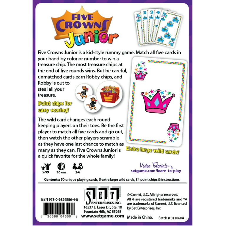 Sunrain Five Crowns Card Game Jogo de Cartas Familiar - Jogos Divertidos  Compatíveis com o Jogo Familiar Noite Com Crianças $.c