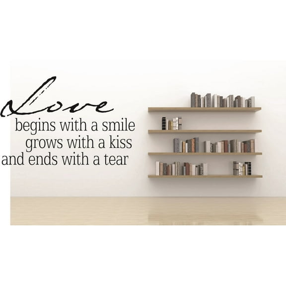 Decal Wall Sticker : Love Begins With A Smile Grows With A Kiss And Ends With A Tear Life Quote 16x24 Inches