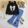 thumbnail image 2 of Toddler Baby Girls Outfits 24 Months 2T 3T 4T 5T 6T 7T Girls Fall Winter Clothes Toddler Girls Ruffle Long Sleeve Cute Top Jeans Bell-bottomed Pants 2PCS Set Black Size 2-3 Years, 2 of 9