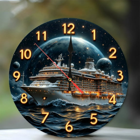 Cruise Ship Ocean Clock Wall Decor 10-Inch Silent Wooden Wall Clock, Battery Operated (AA Batteries Not Included), Artistic Home Decor