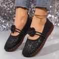 thumbnail image 5 of Miluxas Women's Shiny Sequin Rhinestone Floral Flat Shoes, Elastic Band Slip On Moccasins, Bling Flats for Party, Wedding and Daily Casual Dress Outfits Black 7(39), 5 of 8