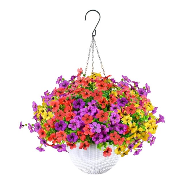 DOLITY Faux Hanging Plants Flowers Basket Elegant Realistic for Room Outdoor Spring D