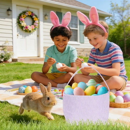 Easter Bunny Bag Youth s Basket Handheld Canvas Gift Bag Featuring Cute Rabbit Design for Easter Egg Hunts and Holiday Celebrations Reusable and Durable Party Favor Tote Blahzhy