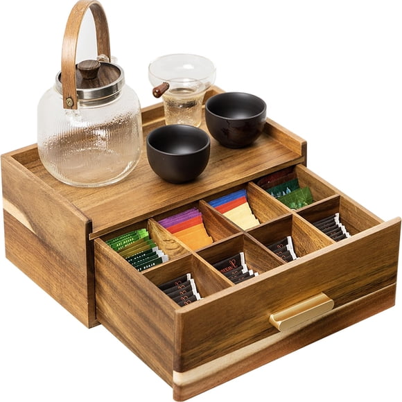Organizador de bolsitas de té de madera de acacia, 8 compartimentos
