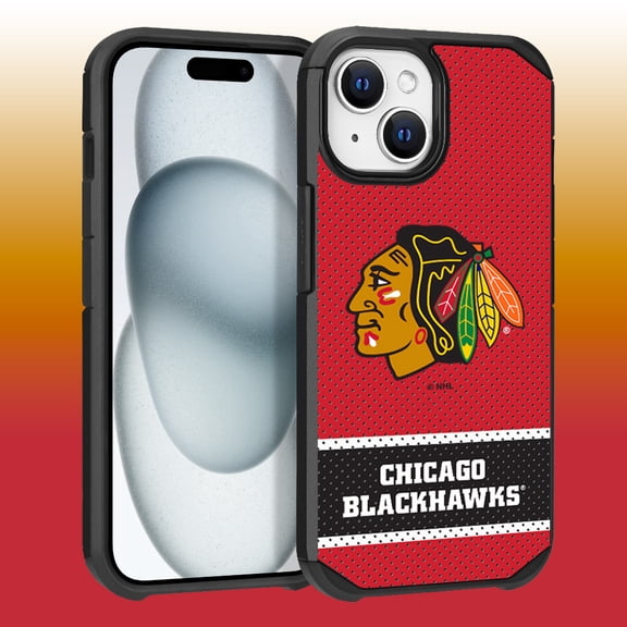 Apple iPhone 15 Plus - NHL Licensed Chicago Blackhawks Team Logo on Jersey Textured Dual Layer Case