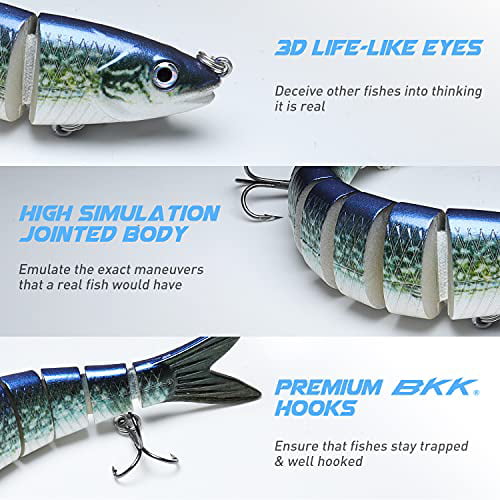 GOTOUR Bass Fishing Lures,Topwater Swimming Lure,Lifelike Multi Jointed Swimbait Hard Bait for Trout Perch Pike,Freshwater Saltwater 