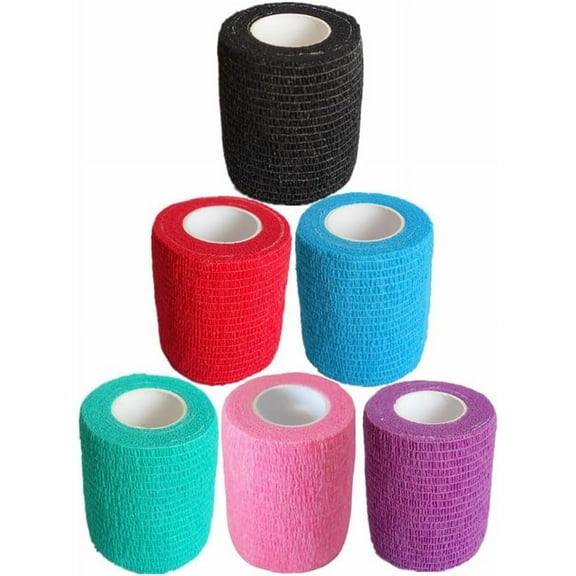 6 Pack 3 Inches Self Adhesive Bandage Wrap in Multiple Colors - Breathable, Waterproof, and Elastic for Wrist, Ankle, Sports, Tattoo (5 Yards)