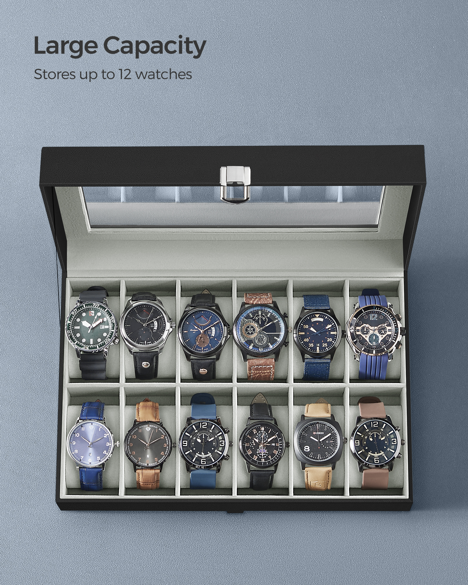 Songmics 12-Slot Watch Box With Glass Lid photo 5