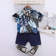 thumbnail image 6 of Otqutp Kids Party Outfits Set Toddler Boy Clothes Short Sleeve Leaves Printed Lapel Buttons Shirt Pockets Shorts Set Gentleman Outfits Set, 6 of 7