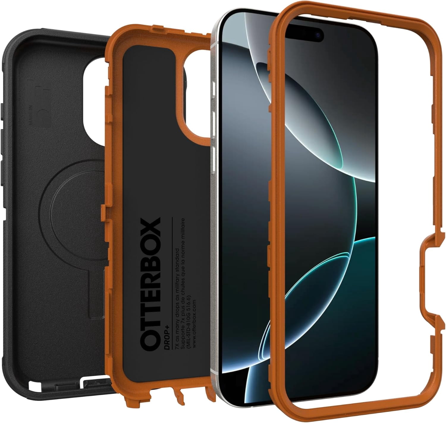 OtterBox iPhone 16 Pro Max (Only) Defender Series MagSafe Case - Iron Eclipse (Black & Orange) - Case Only, Built-in Magnets, Screenless, Rugged & Durable, with Port Protection, Non-Retail Packaging