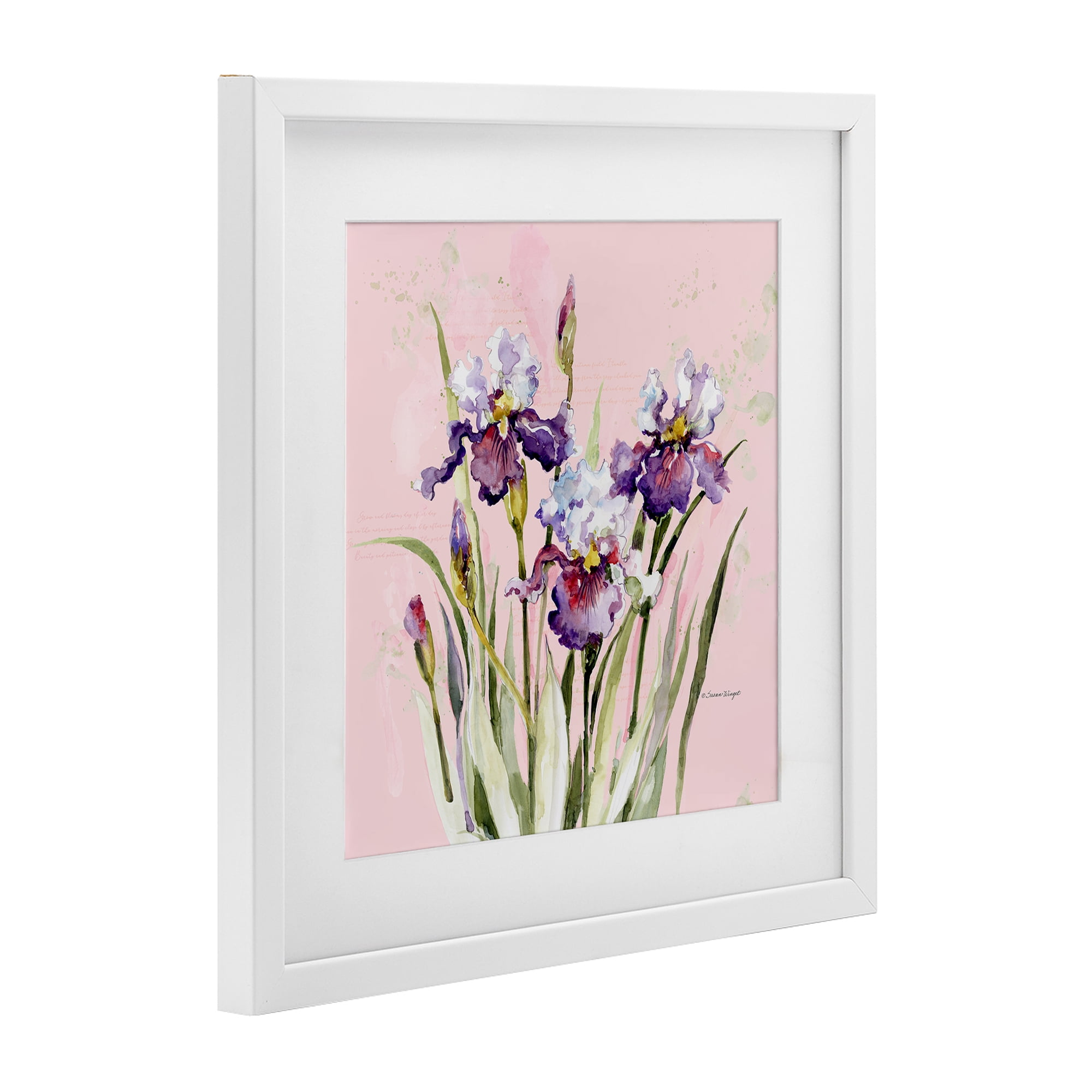 Stupell Industries Purple Irises on Pink White Framed Print Under Glass, design by Susan Winget