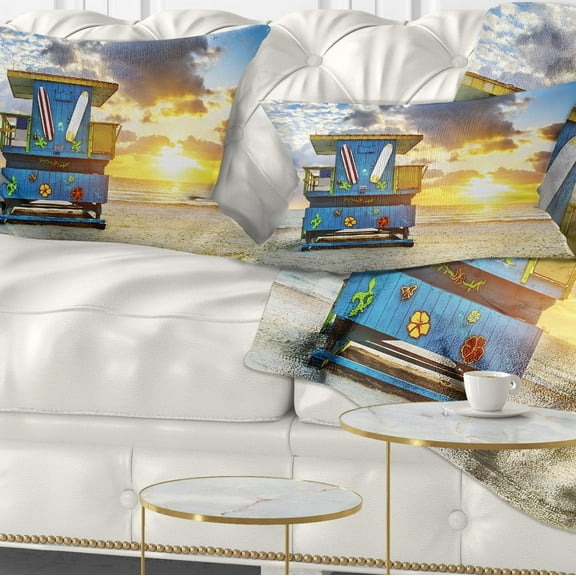 Designart Miami South Beach Sunrise - Seashore Throw Pillow - 12x20