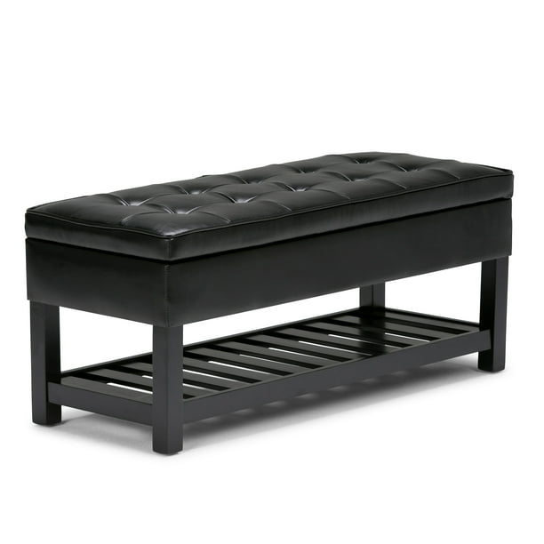 Cosmopolitan 44 Inch Wide Transitional Rectangle Storage Ottoman Bench With Open Bottom In Midnight Black Faux Leather Com Cosmopolitan 44 Inch Wide Transitional, Storage Ottoman Bench Black