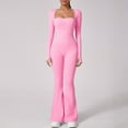 thumbnail image 4 of Lenpel Jumpsuit for Women Long Sleeve Square Neck Slim Flare Leg Workout Yoga Rompers Bell Bottom Bodysuits, 4 of 7