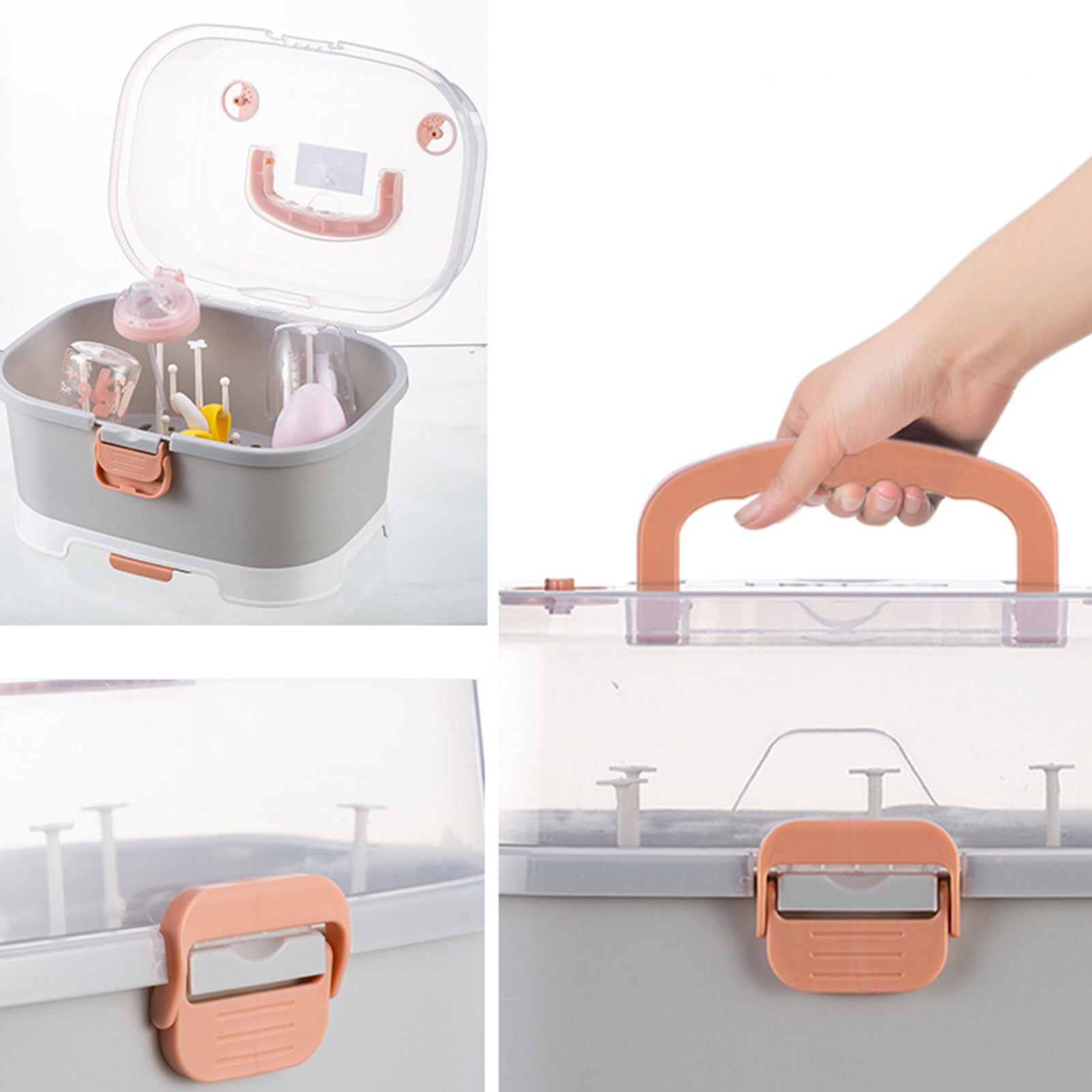 Bueautybox Baby Bottle Drying Rack Storage, Large Nursing Bottle Storage Box Organizer with Cover, Portable Kitchen Cabinet Organizer, Easy to Clean Drainer, Durable countertop Dryer