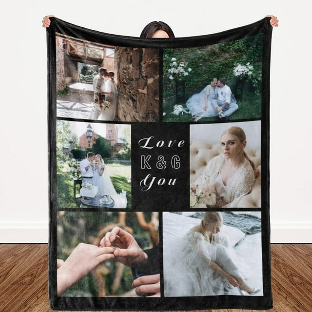 MesaSe Custom Memorial Gift with Photo Text Collage Made in USA 10 Photos Customized Blankets Personalized Throw Using My Own Pictures for Family Mom Dad Kids Wife or Lover - 4 Sizes