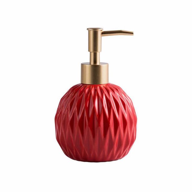 Dispensador de jabón Botella de jabón de manos de cerámica Botella de loción de tocador de baño nórdico (botella redonda roja de 1 pieza) ER