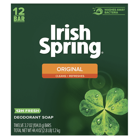 Irish Spring Original Clean Deodorant Bar Soap for Men, 3.7 oz, 12 Pack