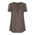 thumbnail image 3 of qucoqpe Women Casual Solid Short Sleeve Crew Neck Smocked Ruffle Hem Flowy Tops Fashion Summer Loose Fit Basic Tunic Blouses on Clearance, 3 of 5