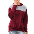 thumbnail image 1 of Pull à Capuche Coupe Ample Chaud Manches Longues Chandails en Molleton Patchwork Décontracté Doux pour la Peau Manches Longues pour Femmes Rouge Vin m, 1 of 6