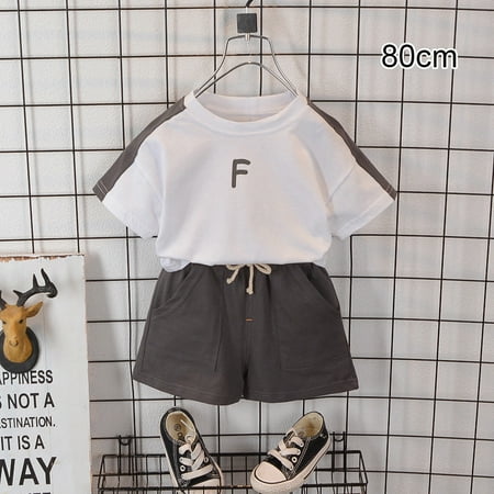 

Journey Toddler Boy Fashion Clothes Kids Summer Cotton Outfits Short Sleeve T-Shirt Sets For Children(White 80cm)