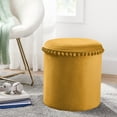 thumbnail image 4 of Kvell Pom Pom 15" Kids Storage Ottoman, Velvet Upholstery, Mustard, 4 of 8