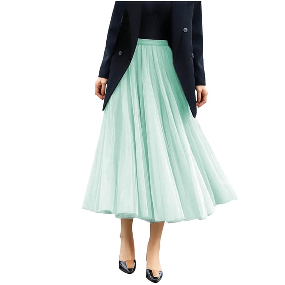 Skirts for Women Trendy,Tulle Skirts for Women Midi Elastic High Waisted Pleated Mesh Flowy A-Line Long Tutu Skirts Party Date Night Outfits