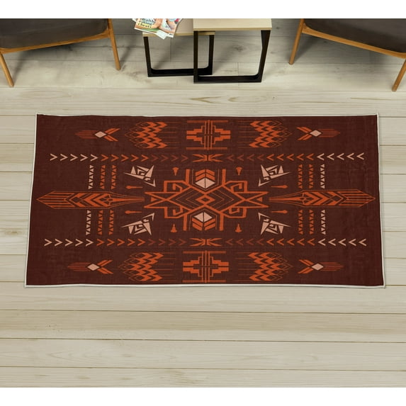 Geometric Decorative Rug, Tribal Hand Drawn Vintage Aztec Background in Vector Illustration Print, Quality Carpet for Bedroom Dorm and Living Room, 6 Sizes, Burnt Orange, by Ambesonne