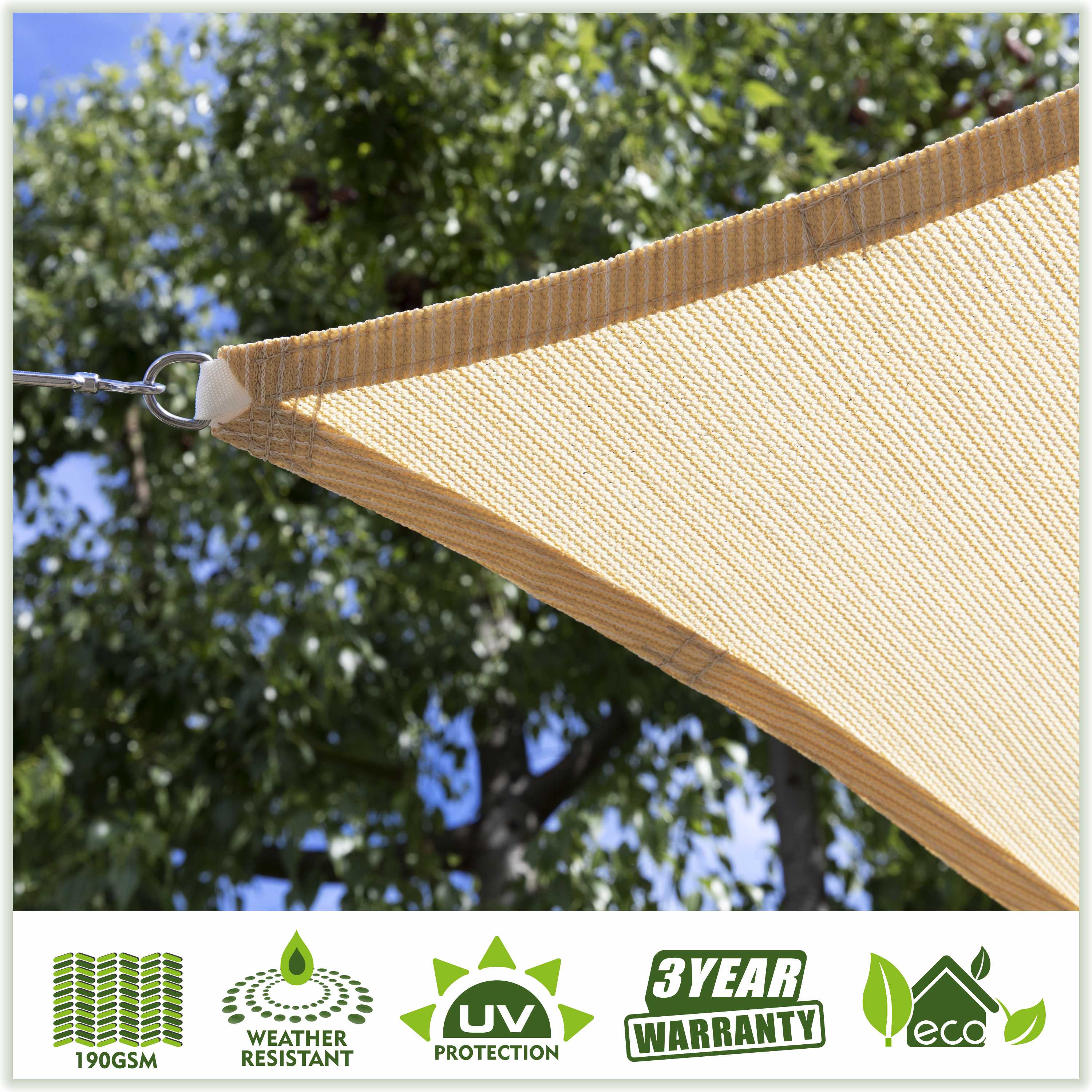 ColourTree 20' x 20' x 28.3' Beige Right Triangle Sun Shade Sail Canopy Mesh Fabric UV Block - Commercial Heavy Duty - 190 GSM - 3 Years Warranty ( We Make Custom Size ) - image 3 of 8
