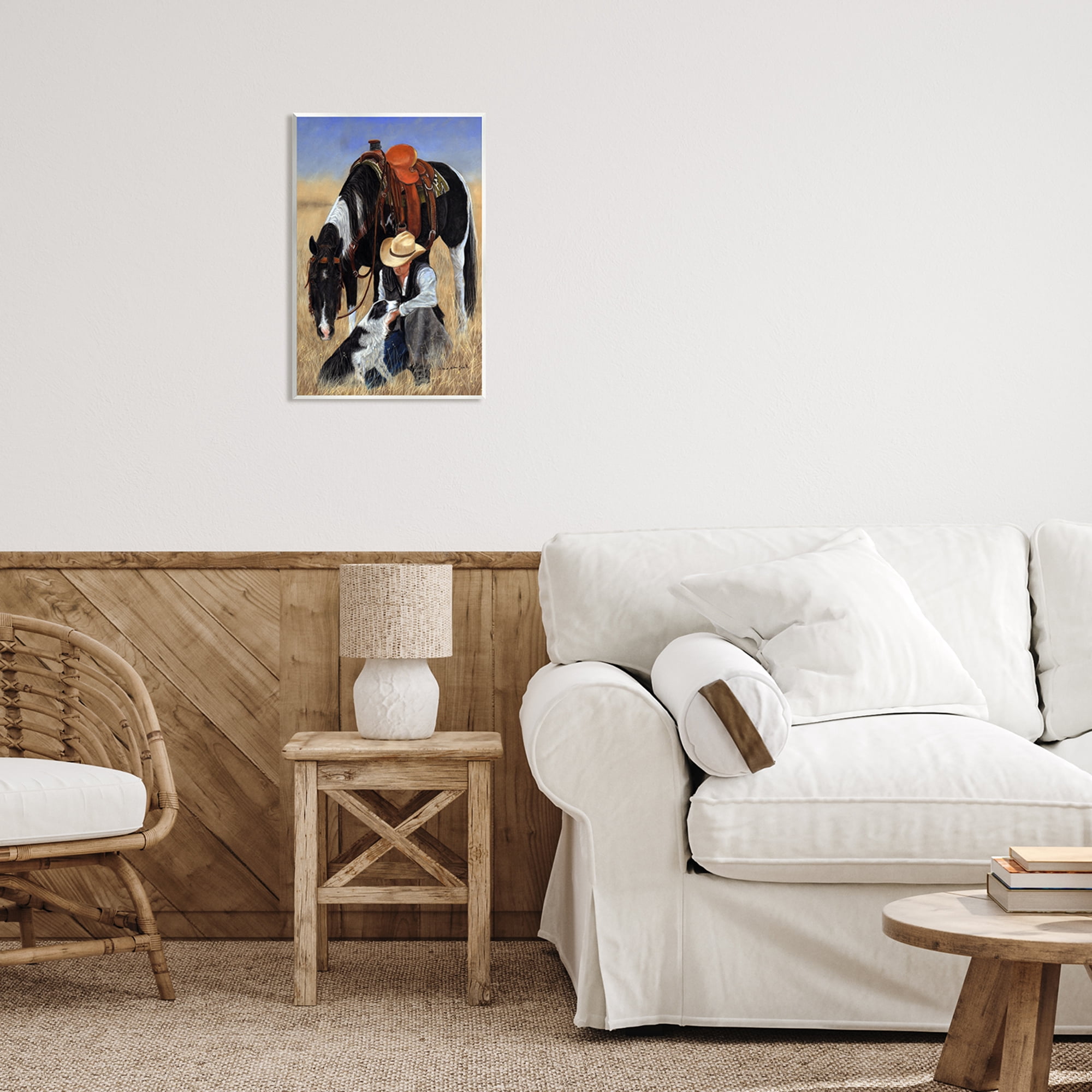 Stupell Industries Cowboy with Dog & Horse Animals & Insects Painting Unframed Art Print Wall Art, 13 x 19