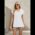 thumbnail image 4 of Blusas de Mujer de Corta de Verano, Informales, con Cuello en V, Blusas Lisas, Túnicas Plisadas M, 4 of 9
