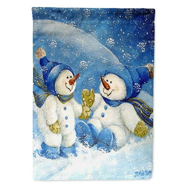 Carolines Treasures PJC1019CHF Snowflakes At Play Snowman Flag Canvas House Size  Large multicolor