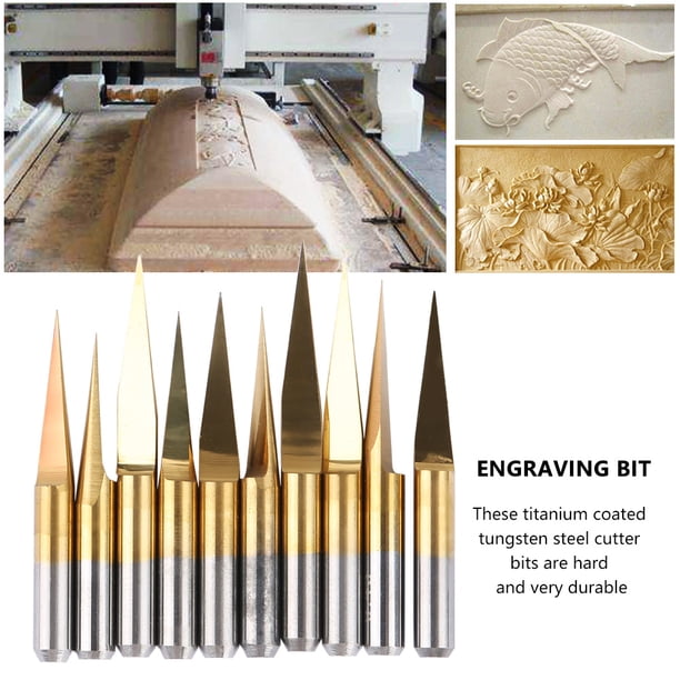 Brocas cortantes Juego de herramientas10pcs Ti recubierto de corte de acero de grabado CNC herramienta de talla de bits con la caja de plástico por Madera densidad de la placa de ANGGREK Otros