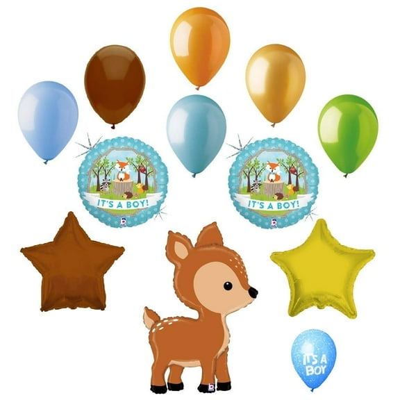 DalvayDelights Oh Deer 12 pc Woodland It's a Boy Baby Shower Animal Balloons Bouquet Party Decoration Set