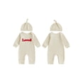 thumbnail image 2 of BemeyourBBs Newborn Baby Boy Valentines Day Outfit One Piece Jumpsuit Loved Letter Long Sleeve Romper and Hat Set Clothes, 2 of 4