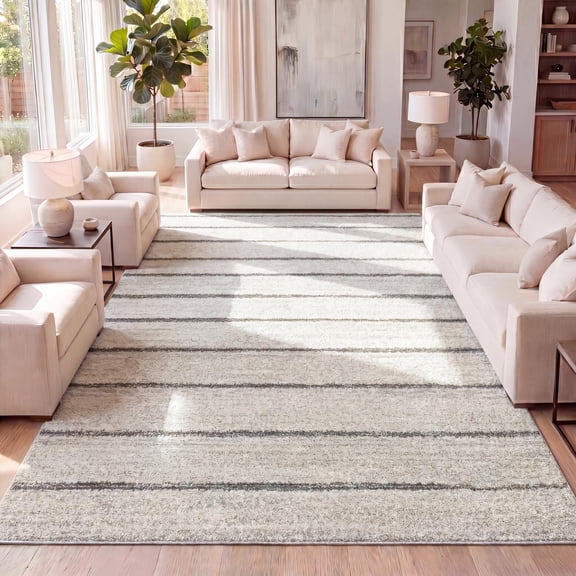JONATHAN Y MOROCCAN HYPE 8 x 10 Area Rug, Williamsburg Minimalist Stripe - Cream/Gray, MOH201A-8