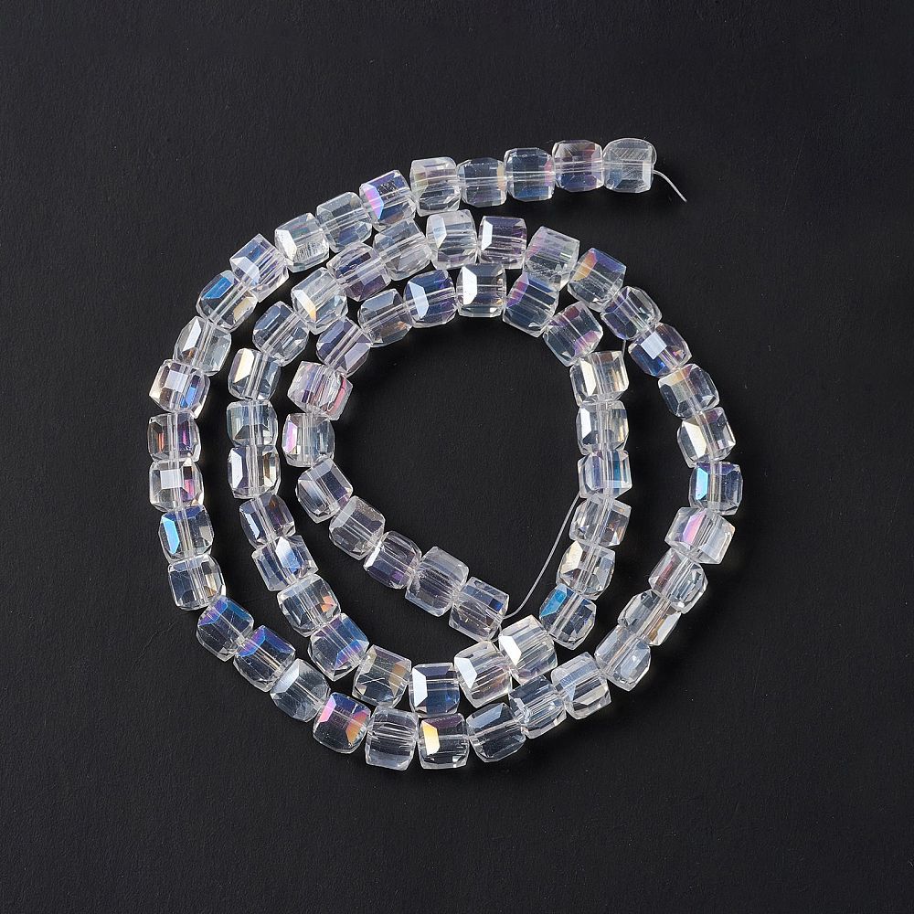 10Strand Electroplate Glass Beads Strands AB Color Plated Faceted Cube Clear AB 7~8x7~8x7~8mm Hole: 1.5mm about 97~100pcs/strand 70~71cm