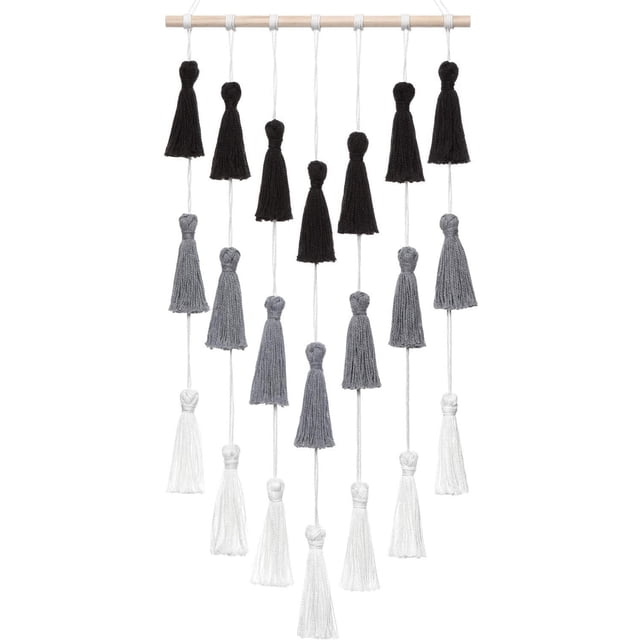 Tapiz de macramé tejido con borlas para colgar en la pared, arte bohemio para decoración del hogar, para Navidad, sala de estar, dormitorio, guardería, negro, gris y blanco, 29 x 15 pulgadas