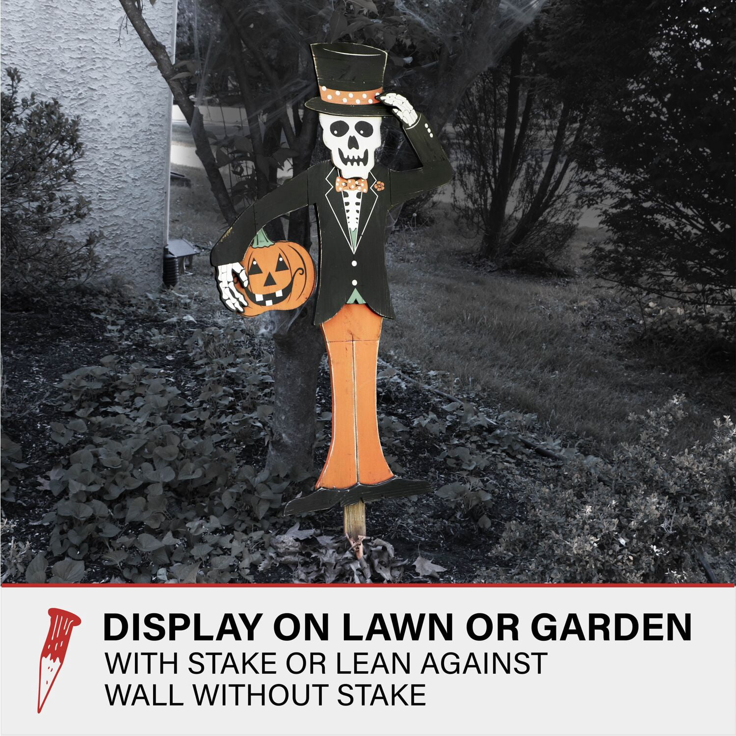 Haunted Hill Farm 3.8 ft Skeleton Wooden Halloween Sign, HHWOODSKL-0BL